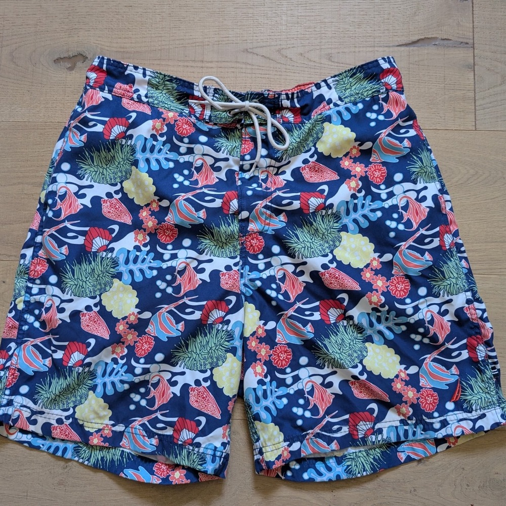 Nautica Swim Trunks Floral‎ Print Drawstring Elastic Waist Casual Mens Size L